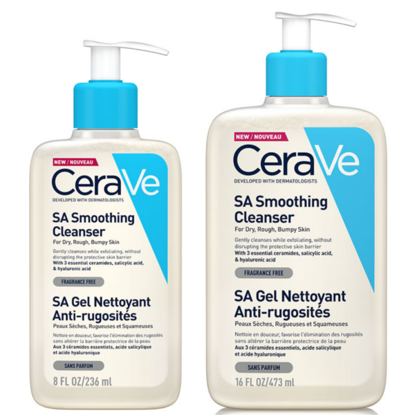 Cerave SA Gel Nettoyant Anti-Rugosités-236ml et 473ml.