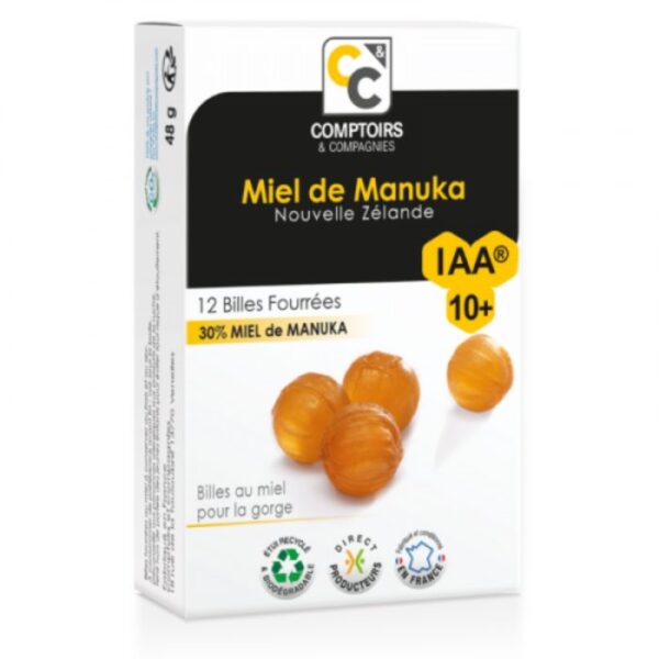 COMPTOIRES ET COMPAGNIES MIEL DE MANUKA IAA 10+ 12 BILLES FOURREES POUR LA GORGE