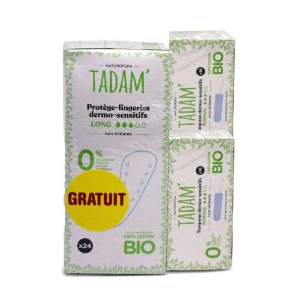 TADAM LOT DE 2 TAMPONS NORMAL DERMO SENSITIFS + PROTEGE LINGERIES OFFERT