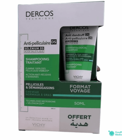 Pack Voyage Dercos Vichy Shampoing Anti Pelliculaire Cheveux Normaux à Gras 50ml + 200ml-maroc