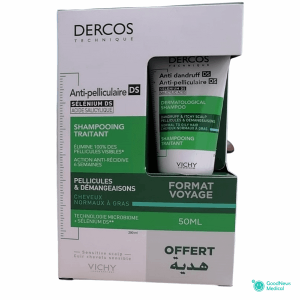 Pack Voyage Dercos Vichy Shampoing Anti Pelliculaire Cheveux Normaux à Gras 50ml + 200ml-maroc
